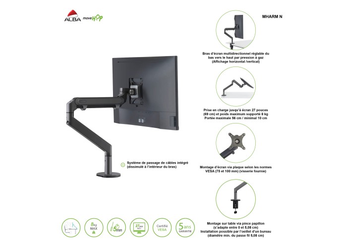 Supporto Triplo Per Monitor Ergo Office ER-408B - Molla A Gas, USB 3.0, Per Schermi 13-30" Fino A 7kg