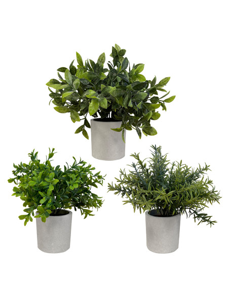 Lot de 3 plantes artificielles - pot gris - 20 cm