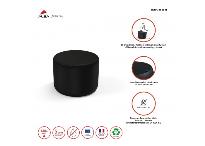 Pouf rond 58 cm - Gris Moyen Similicuir