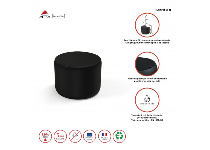 Pouf rond 58 cm - Gris Moyen Similicuir