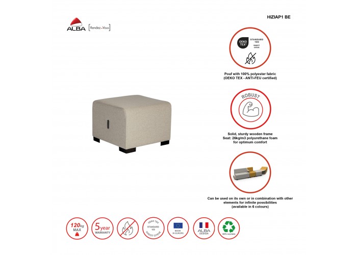 Pouf 1 place Jaune Safran - HIZIA