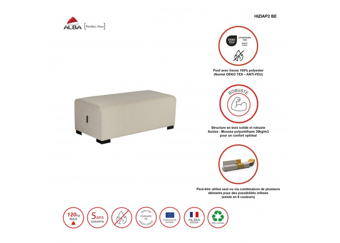 Pouf 2 posti Beige Sahara - HIZIA