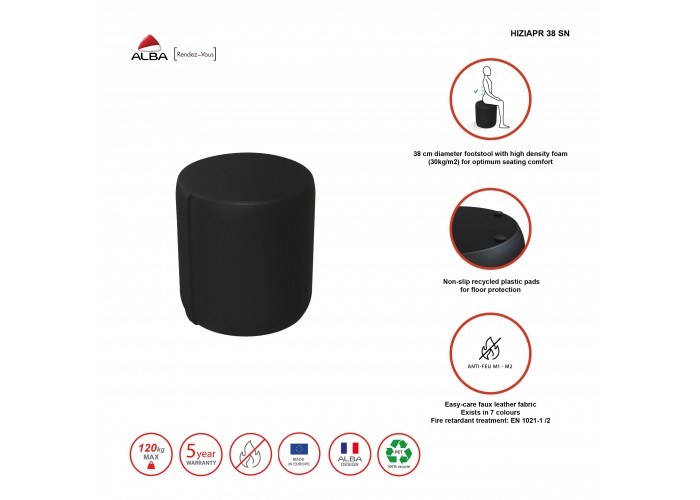 Pouf rond 38 cm - Noir Similicuir
