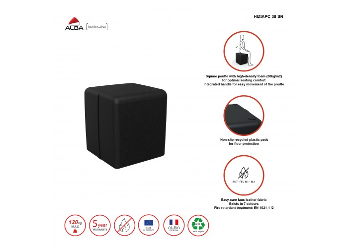 Pouf carré 38 cm - Noir Similicuir