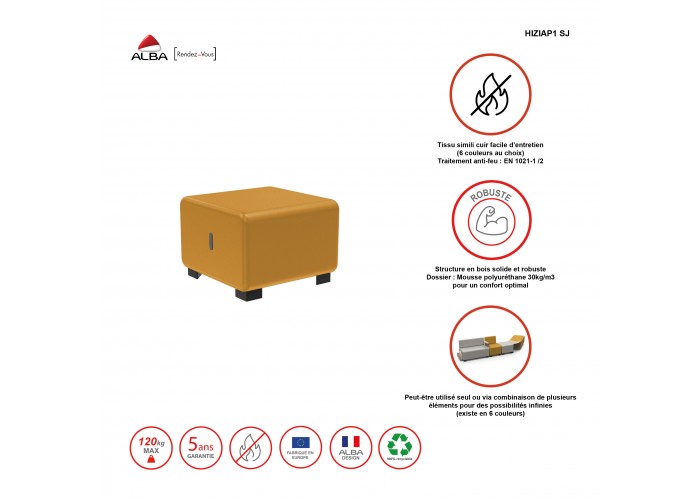 1-seater Black leatherette pouffe - HIZIA