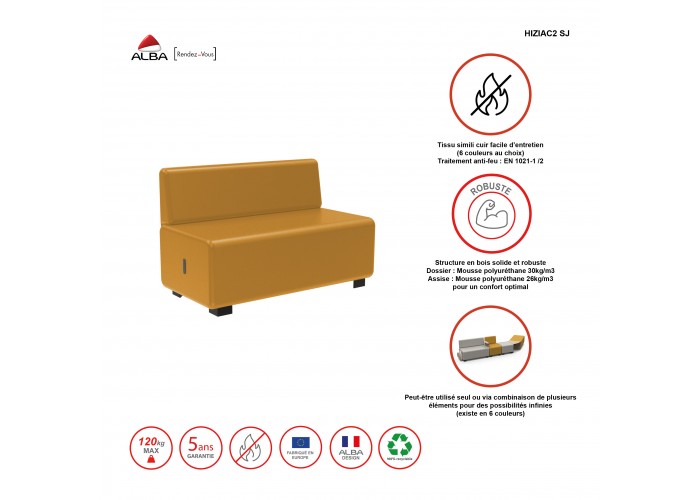 Canapé 2 places Similicuir Noir - HIZIA