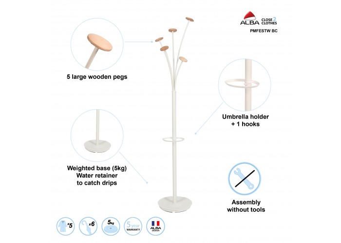 PORTE MANTEAU DESIGN BLANC & BOIS CLAIR FESTY