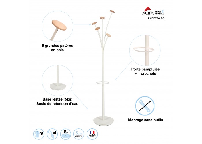 PORTE MANTEAU DESIGN BLANC & BOIS CLAIR FESTY