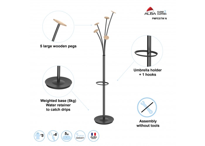 PORTE MANTEAU DESIGN NOIR & BOIS CLAIR FESTY