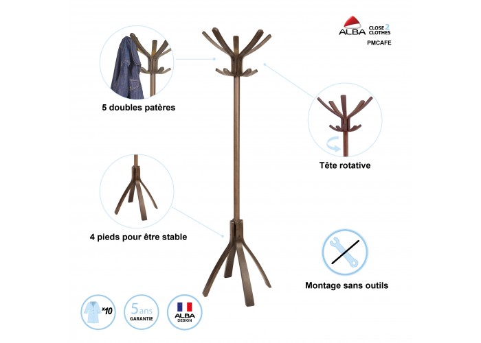 PORTE MANTEAUX EN BOIS FONCÉ CAFÉ