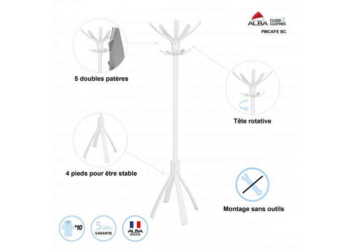 PORTE MANTEAUX EN BOIS BLANC CAFÉ