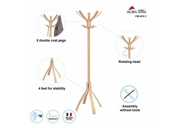 PORTE MANTEAUX EN BOIS CLAIR CAFÉ