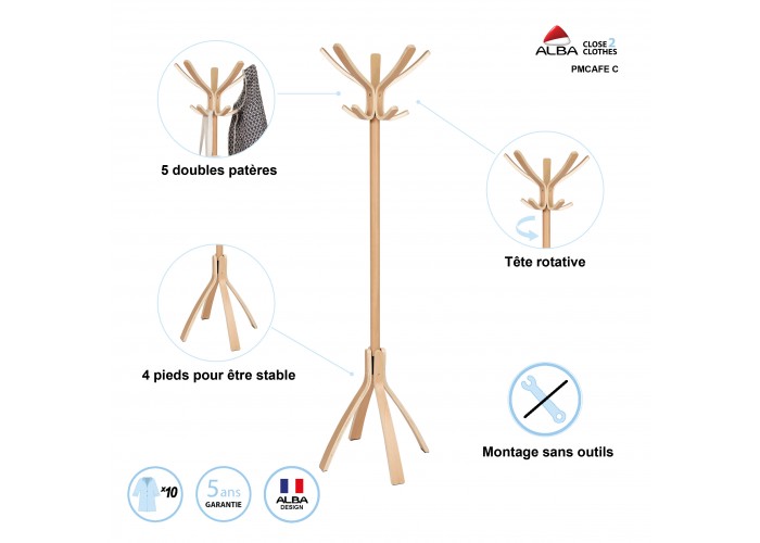 PORTE MANTEAUX EN BOIS CLAIR CAFÉ