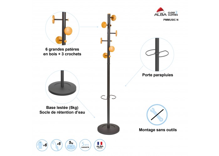 PORTE MANTEAUX DESIGN NOIR MUSIC
